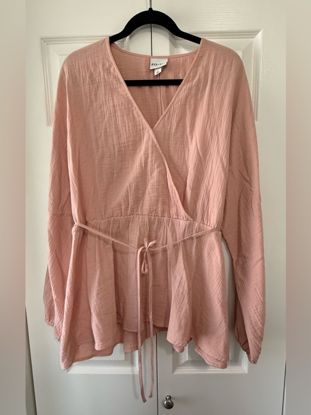 Ava & Viv Blush Pink Peplum Wrap Top 2X Cotton Boho Tie Waist